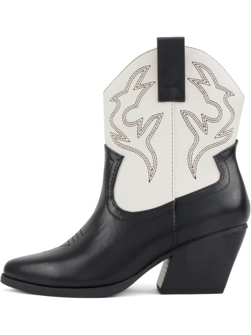 Women's Black and White pu Synthetic Rubber Pointe Toe Low Heel Ankle Boot